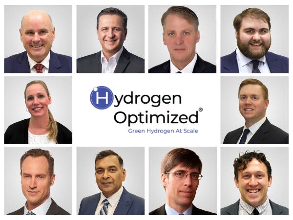 Headshots of the Hydrogen Optimized Management Team surrounding the Hydrogen Optimized logo.